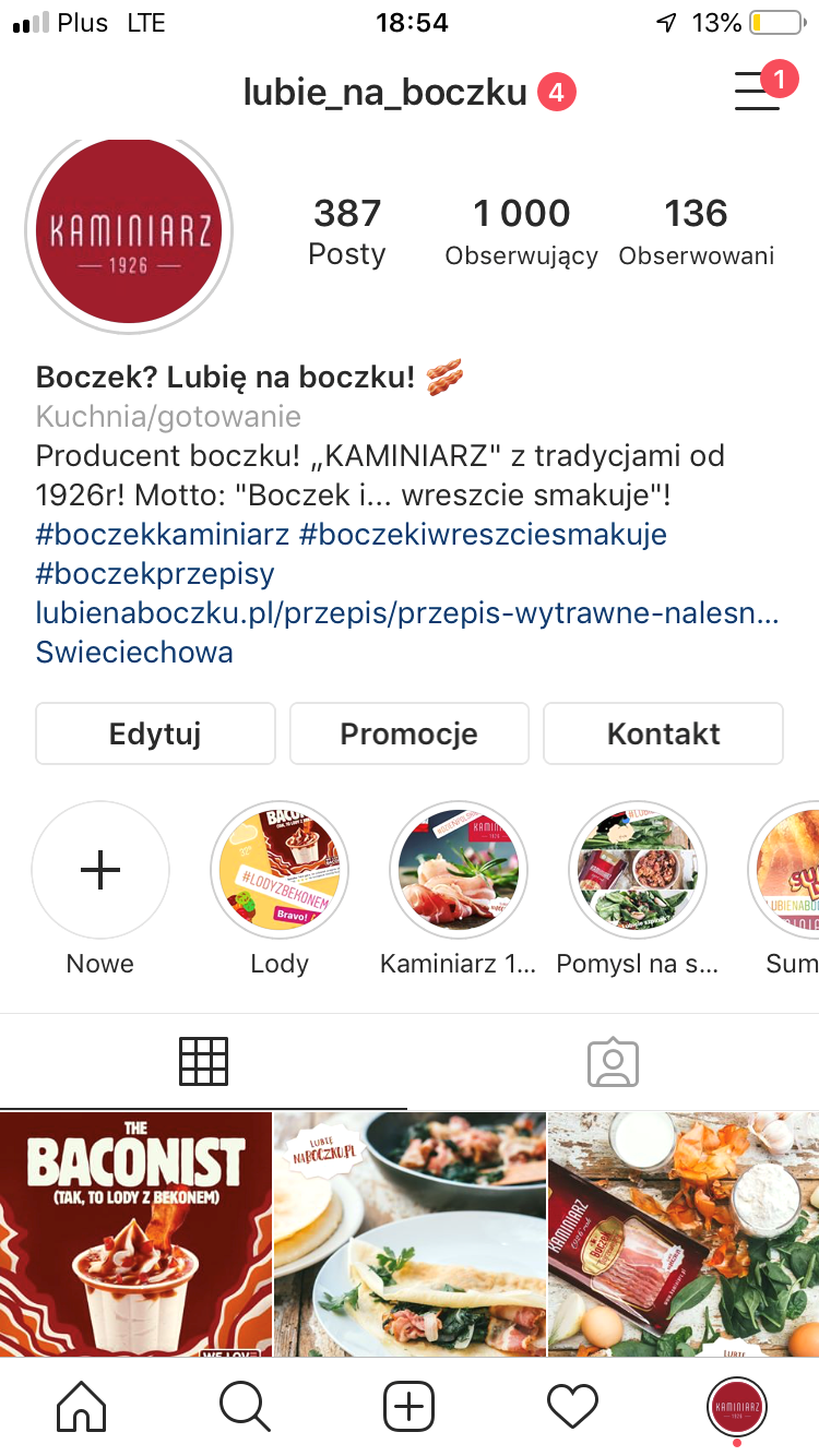 Boczek Kaminiarz na Instagramie